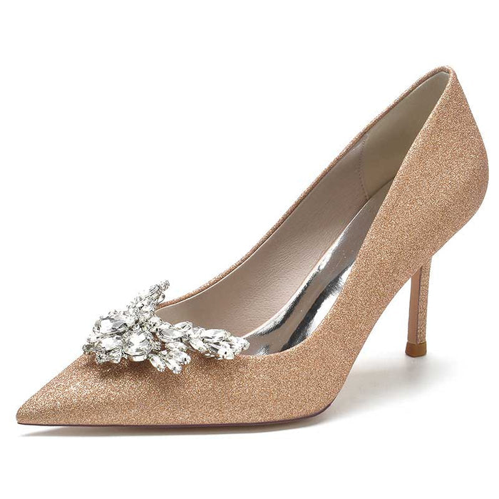 Womens Glitter Rhinestones Wedding Shoes Slip On Bridal Heels Dress Shoes