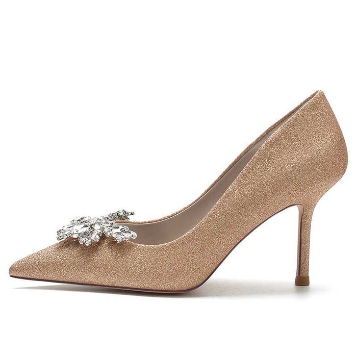 Womens Glitter Rhinestones Wedding Shoes Slip On Bridal Heels Dress Shoes