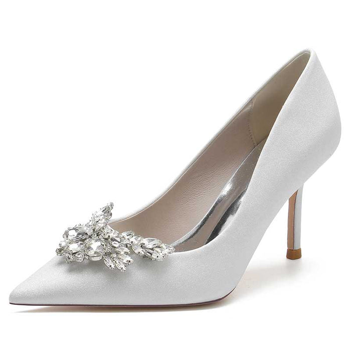 Womens Glitter Rhinestones Wedding Shoes Slip On Bridal Heels Dress Shoes