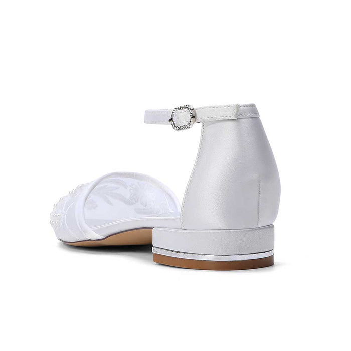 Women's Lace Bridal Shoes Closed Back Flats Wedding Shoes