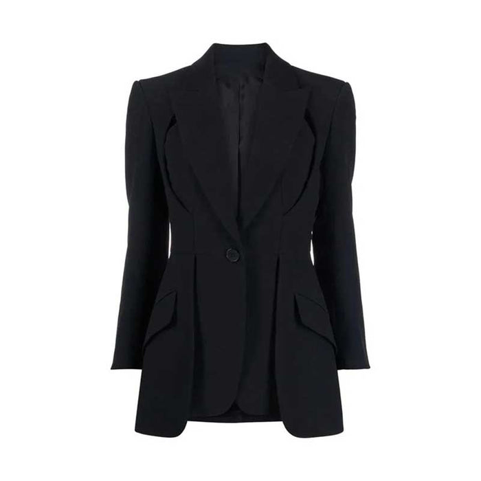 Women's Leaf Crepe Drop Hem Jacket with Slash Detailing in Pink Black