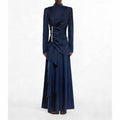 Women’s Long Sleeve Formal Dress – Stand-Up Collar, Hand Beaded Detail