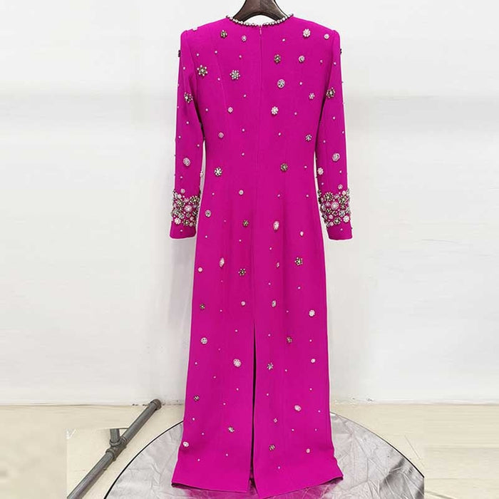Womens Long Sleeves Beaded Gown Long Evening Dresses