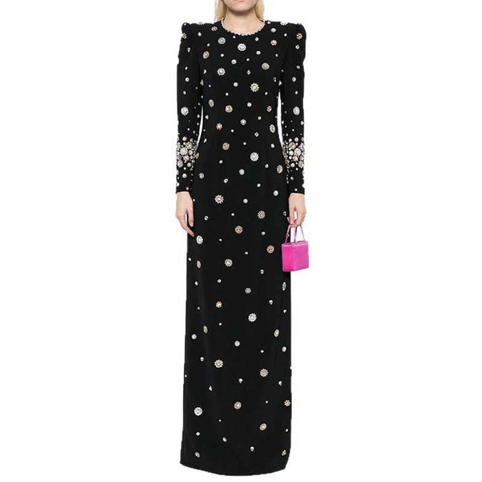 Womens Long Sleeves Beaded Gown Long Evening Dresses
