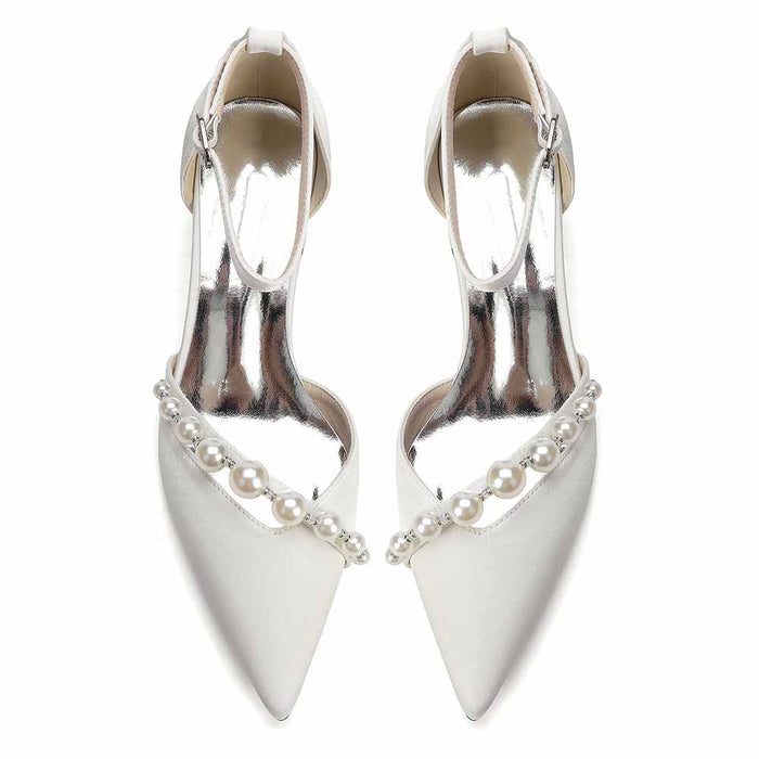 Women's Pearl Detail Ankle Strap Block Heel Pumps