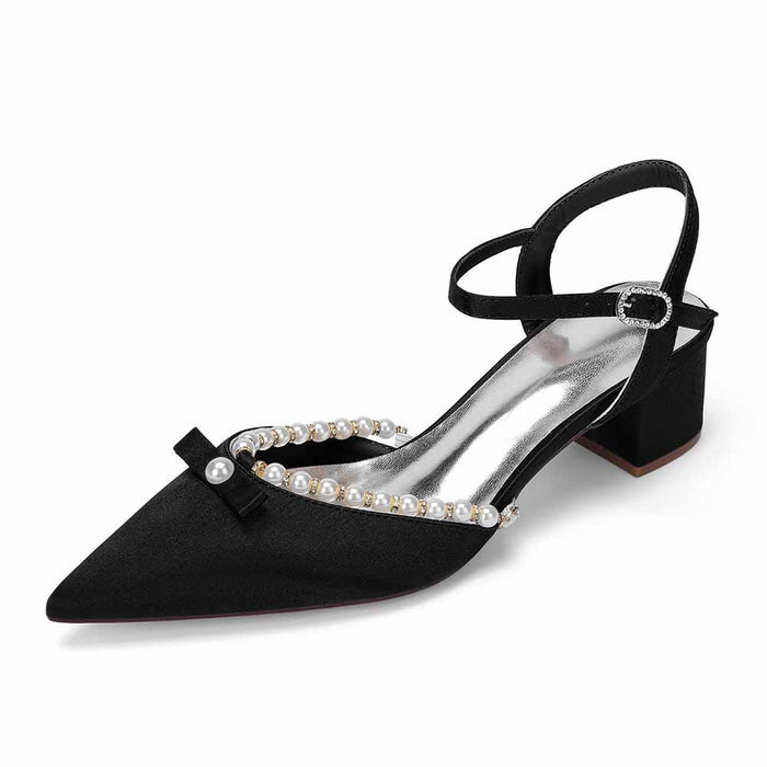 Women's Pearl Embellished Mid Heel Sandals Wedding Party Shoes