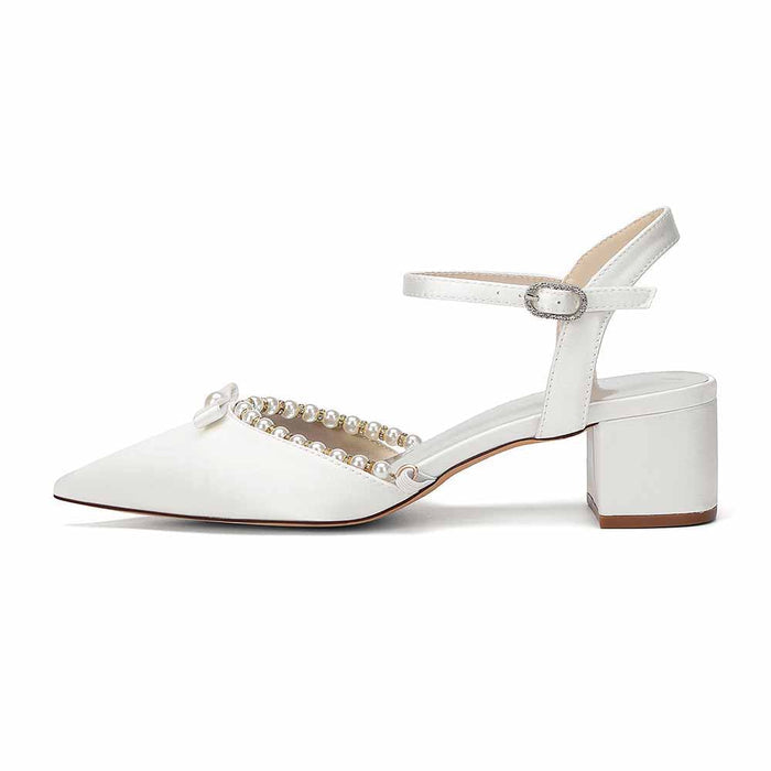Women's Pearl Embellished Mid Heel Sandals Wedding Party Shoes