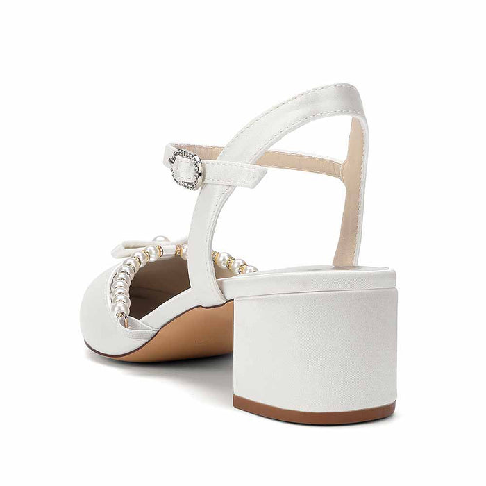 Women's Pearl Embellished Mid Heel Sandals Wedding Party Shoes