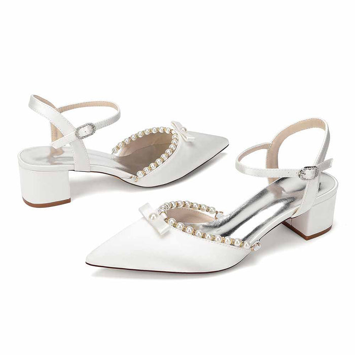 Women's Pearl Embellished Mid Heel Sandals Wedding Party Shoes