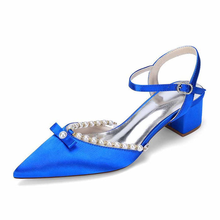 Women's Pearl Embellished Mid Heel Sandals Wedding Party Shoes