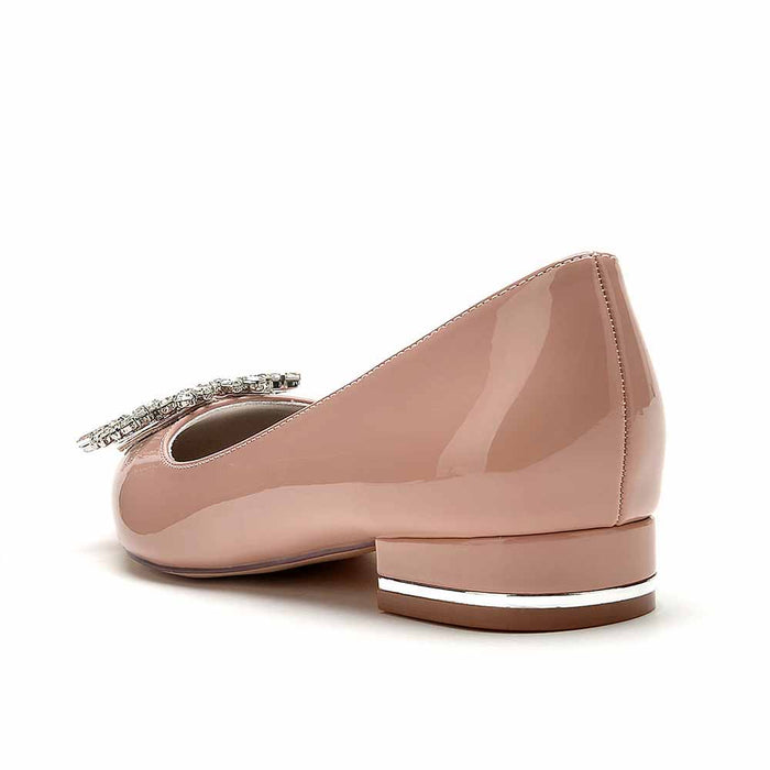 S&DCo. pointed toe rhinestone prom flats in blush with elegant embellishments