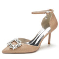 Women's Pointed Toe Rhinestone Pumps Glitter Ankle Strap Wedding Dress Shoes