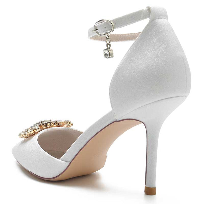 Women's Pointed Toe Rhinestone Pumps Glitter Ankle Strap Wedding Prom Shoes
