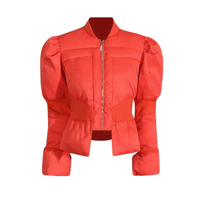 Women’s Puffy Winter Coat – Slim Fitted Cotton-Padded Jacket with Flared Sleeves
