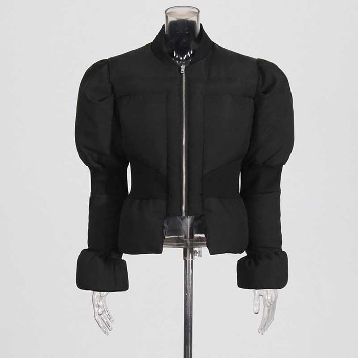 Women’s Puffy Winter Coat – Slim Fitted Cotton-Padded Jacket with Flared Sleeves
