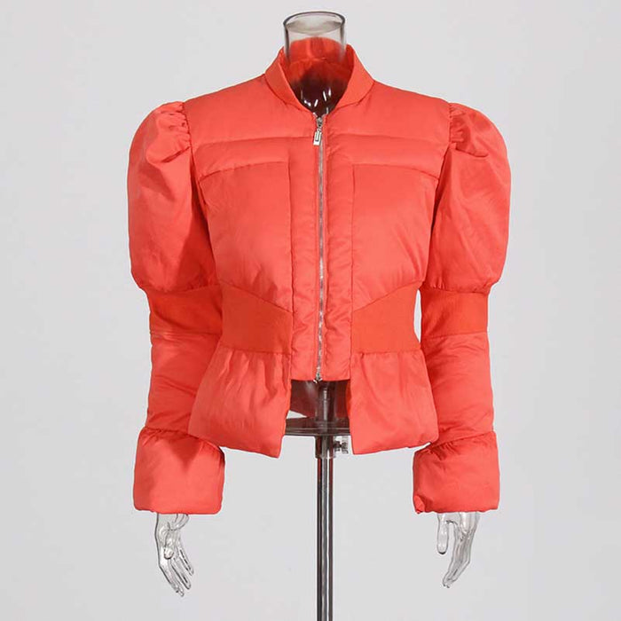 Women’s Puffy Winter Coat – Slim Fitted Cotton-Padded Jacket with Flared Sleeves