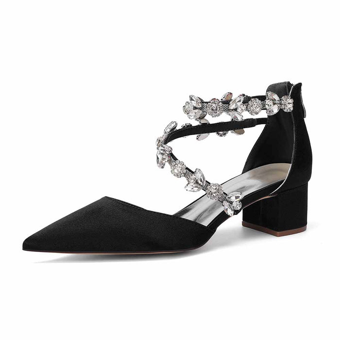 Women's Rhinestone Mid Heel Ankle Strap Shoes | Elegant Bridal Evening Formal Sandals