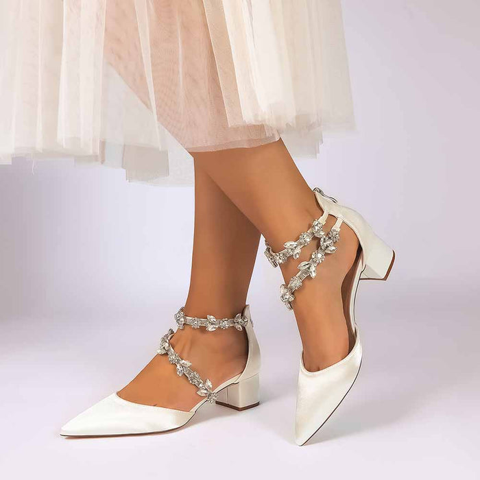 Women's Rhinestone Mid Heel Ankle Strap Shoes | Elegant Bridal Evening Formal Sandals