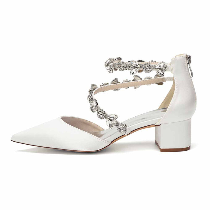 Women's Rhinestone Mid Heel Ankle Strap Shoes | Elegant Bridal Evening Formal Sandals