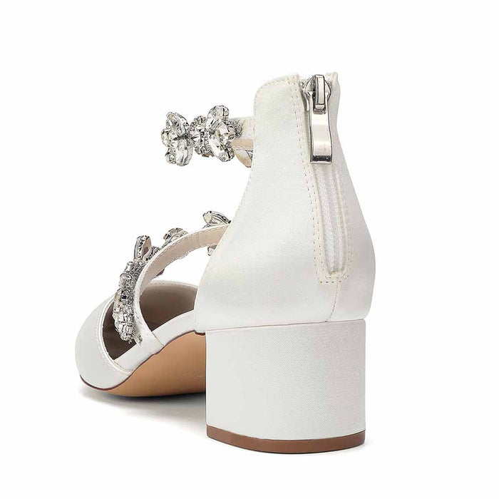 Women's Rhinestone Mid Heel Ankle Strap Shoes | Elegant Bridal Evening Formal Sandals