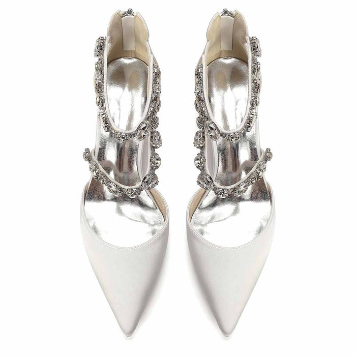 Women's Rhinestone Mid Heel Ankle Strap Shoes | Elegant Bridal Evening Formal Sandals