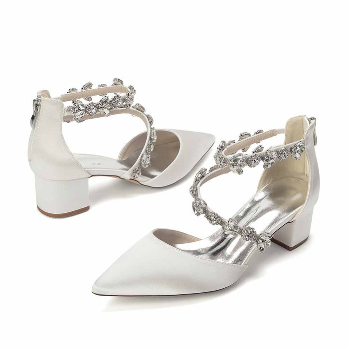 Women's Rhinestone Mid Heel Ankle Strap Shoes | Elegant Bridal Evening Formal Sandals