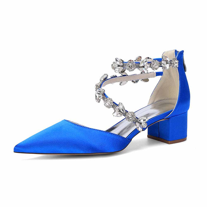 Women's Rhinestone Mid Heel Ankle Strap Shoes | Elegant Bridal Evening Formal Sandals
