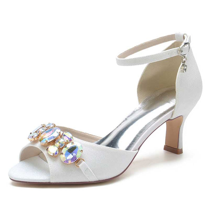 Women's Rhinestone Sandals Glitter Ankle Strap Low Heels Dress Shoes