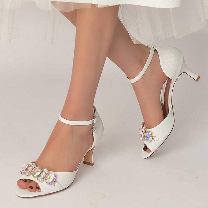 Women's Rhinestone Sandals Glitter Ankle Strap Low Heels Dress Shoes