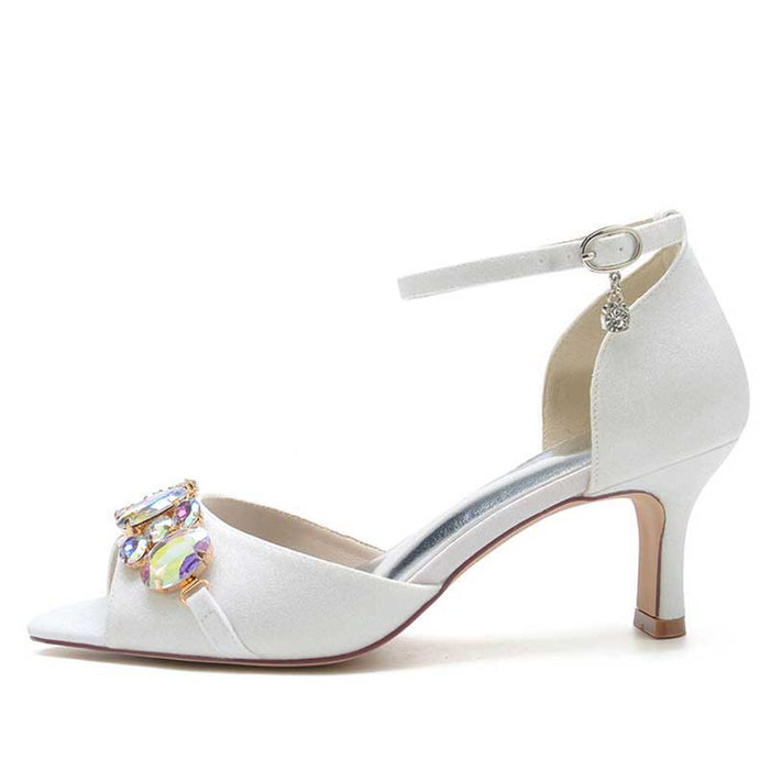Women's Rhinestone Sandals Glitter Ankle Strap Low Heels Dress Shoes