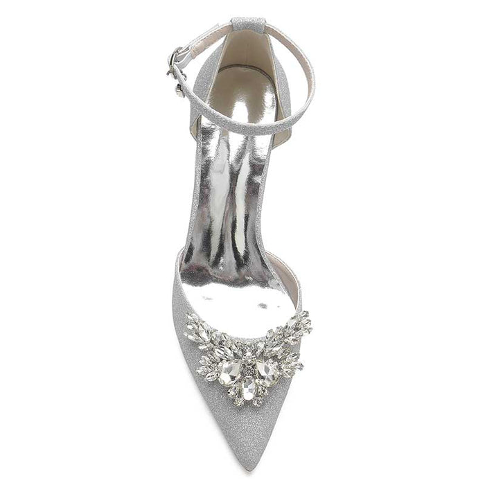 S&DCo. women's rhinestone wedding pumps with elegant embellishment and ankle strap design