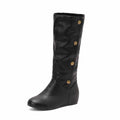 sd-hk women's round toe wedge boots with a sleek black design and stylish button accents