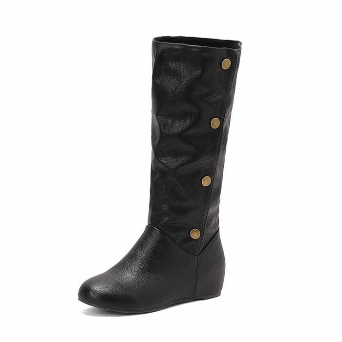 sd-hk women's round toe wedge boots with a sleek black design and stylish button accents