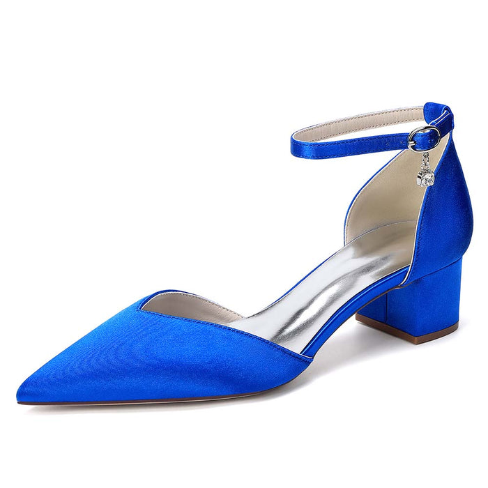 Women's Satin Ankle Strap Block Heel Shoes | Pointed Toe Dress Pumps for Wedding/Party/Formal Events