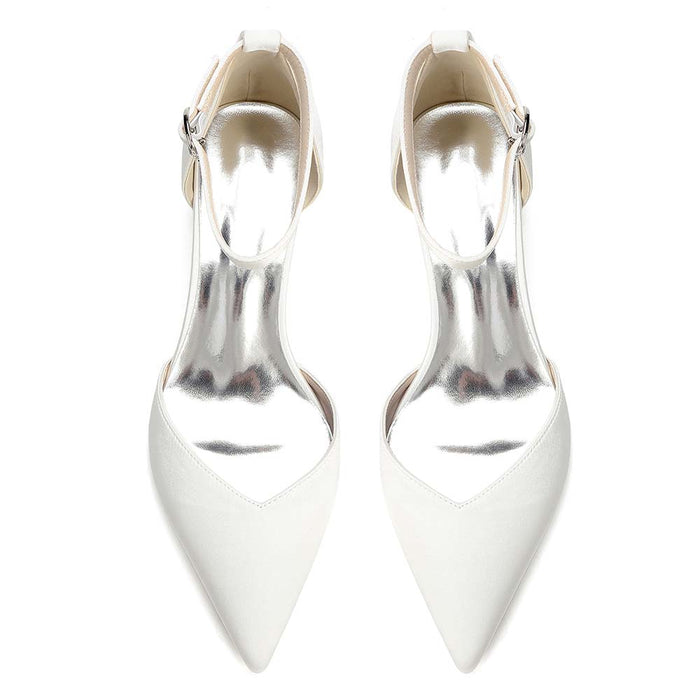 Women's Satin Ankle Strap Block Heel Shoes | Pointed Toe Dress Pumps for Wedding/Party/Formal Events