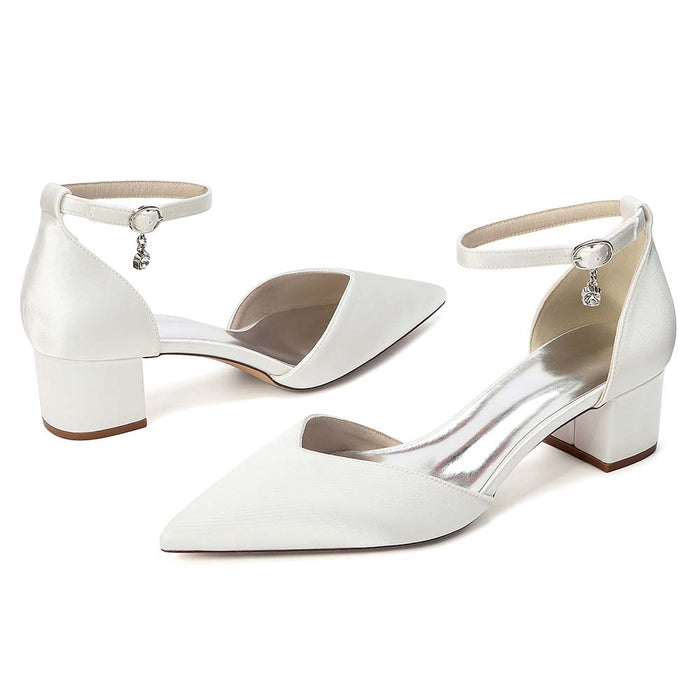 Women's Satin Ankle Strap Block Heel Shoes | Pointed Toe Dress Pumps for Wedding/Party/Formal Events