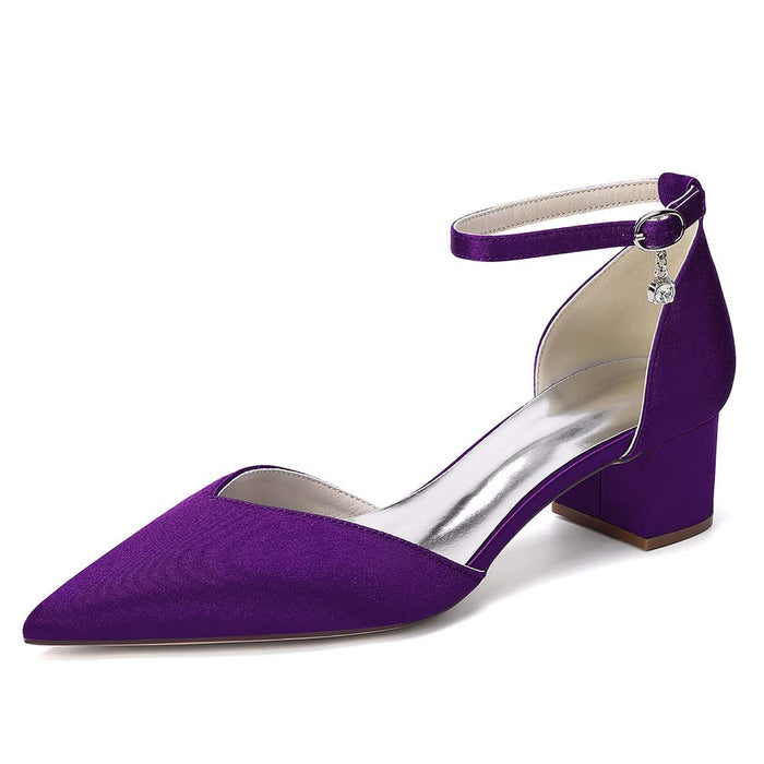 Women's Satin Ankle Strap Block Heel Shoes | Pointed Toe Dress Pumps for Wedding/Party/Formal Events