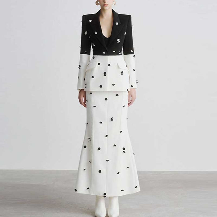 Women's Sequined Blazer Midi Skirt 2-Piece Blazer and Skirt Suit
