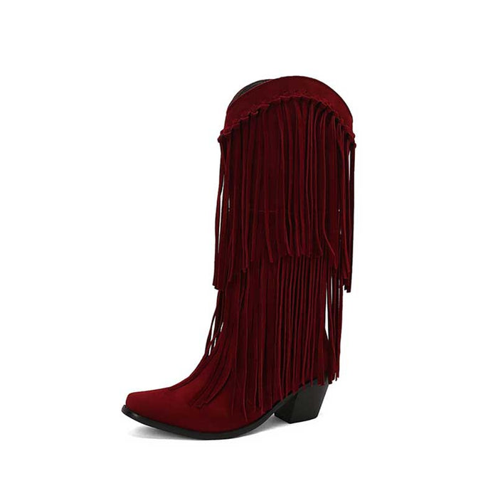 Women's Suede Cowboy Boots With Fringe
