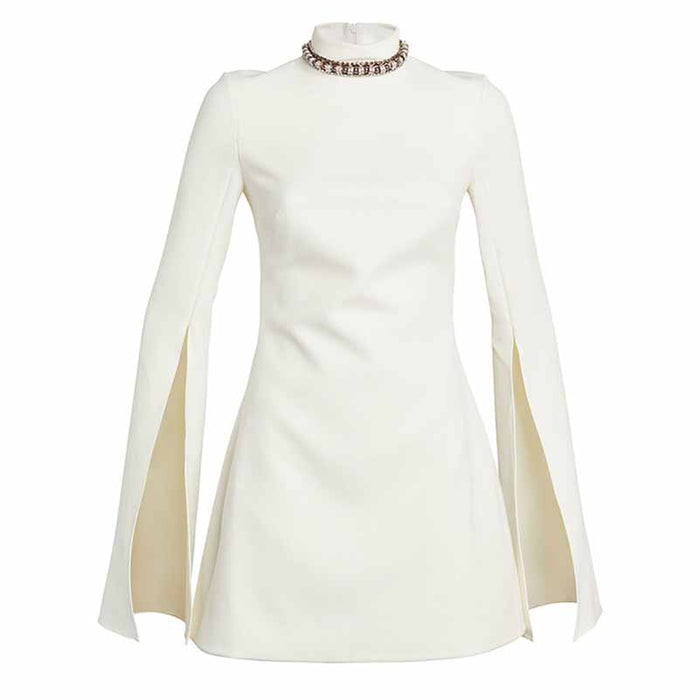 Women's White Mini Dress With Long Sleeves