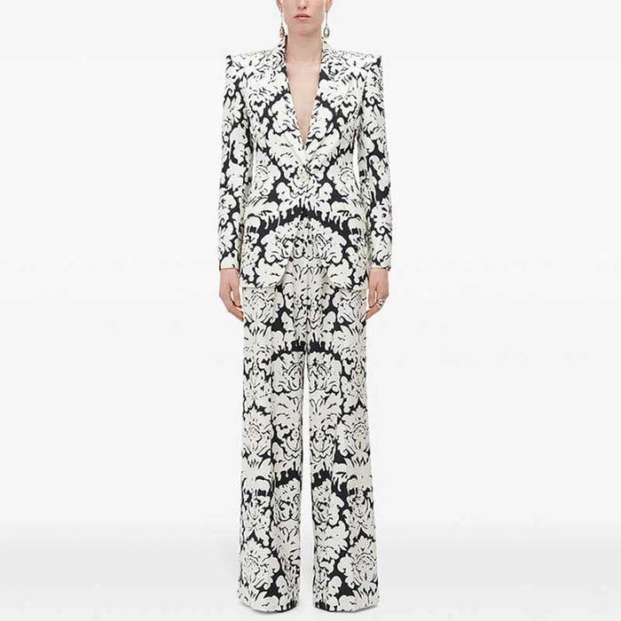 Women's Wide-Leg Pant Suit Printing Two Pieces Street Fashion Suit Trendy Suit