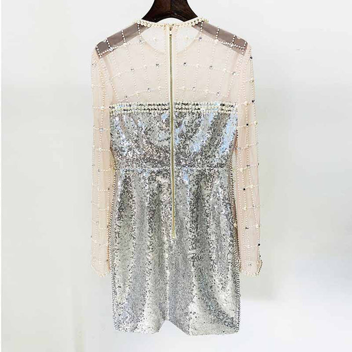 Womne Diamond Glamorous Mini Dress Sequined Long Sleeve Short Prom Dress