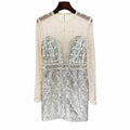 Womne Diamond Glamorous Mini Dress Sequined Long Sleeve Short Prom Dress