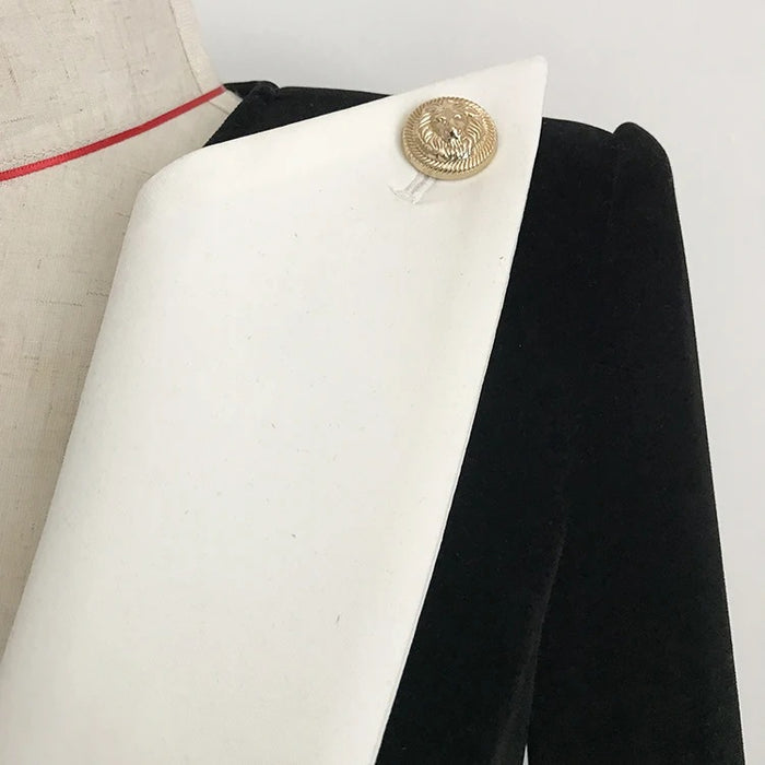 Womne's Cropped Jacket Two-Tone Blazer With Padded Shoulders